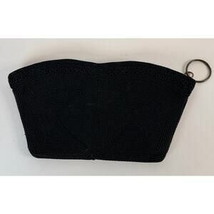Elegant Vintage Corde Black Corded Purse Clutch Evening Bag with Zipper 1940s